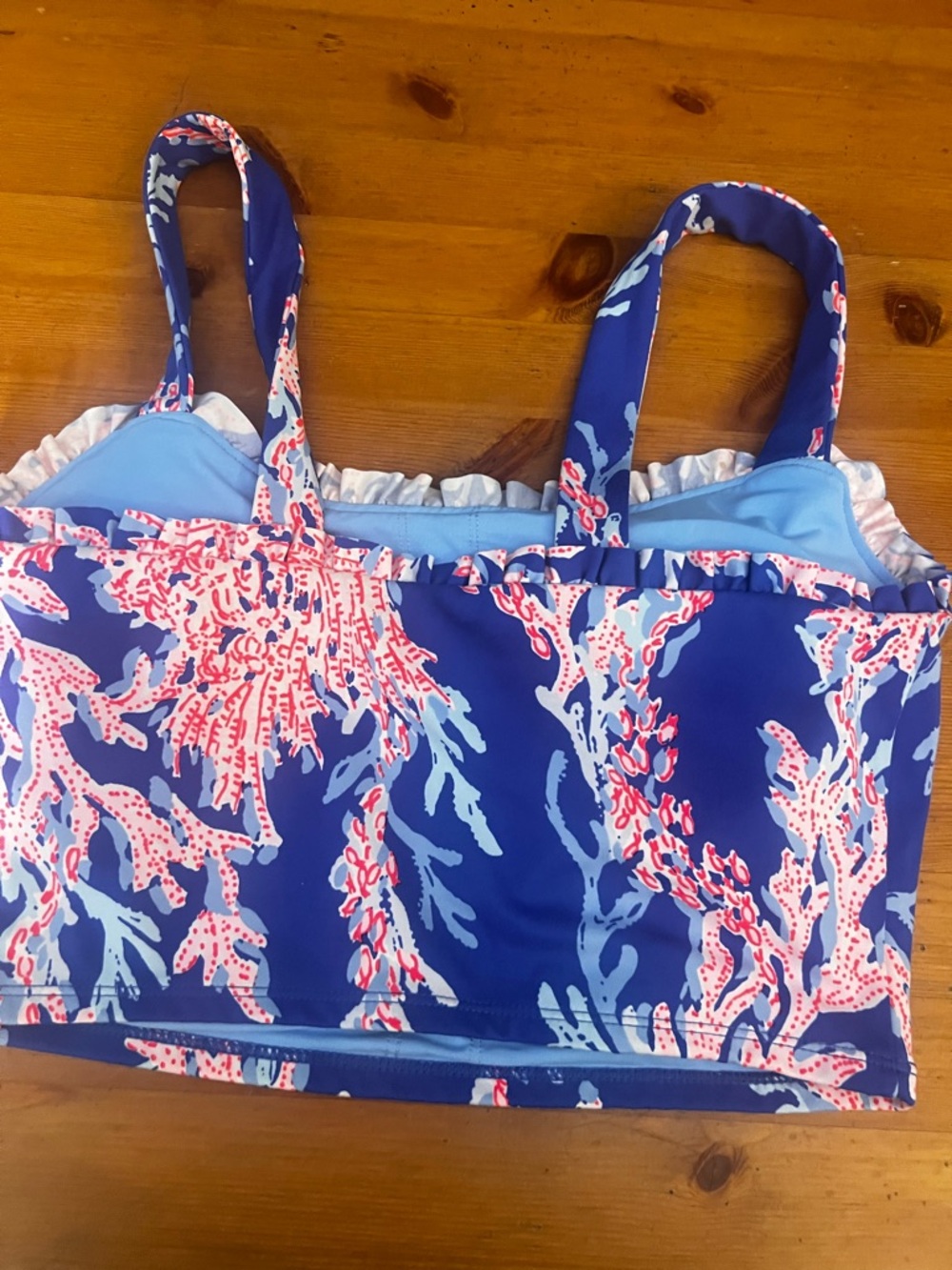 Lilly Pulitzer Blue Pink Coral-Print Bikini Top
